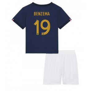 Lacne Dětský Futbalové dres Francúzsko Karim Benzema #19 MS 2022 Krátky Rukáv - Domáci (+ trenírky)